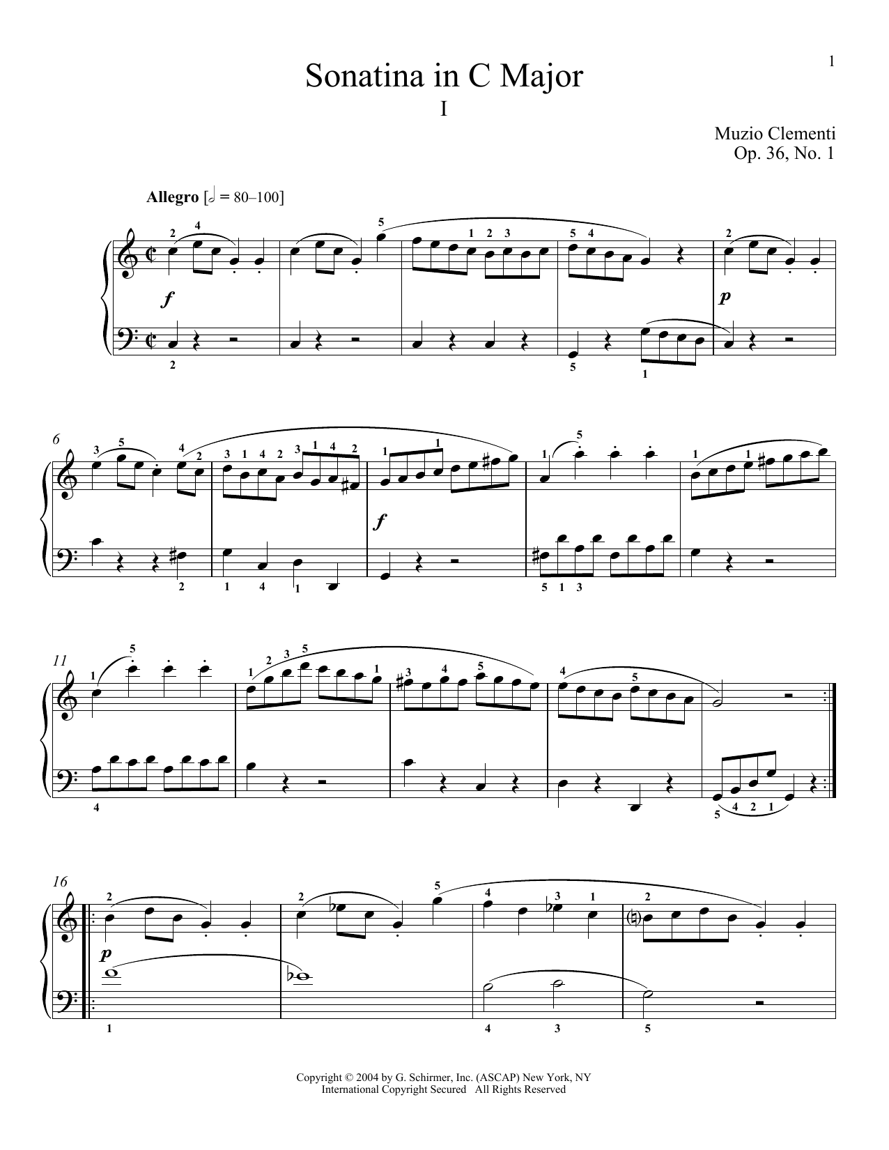 Muzio Clementi Sonatina In C Major Op 36 No 1 Sheet Music PDF