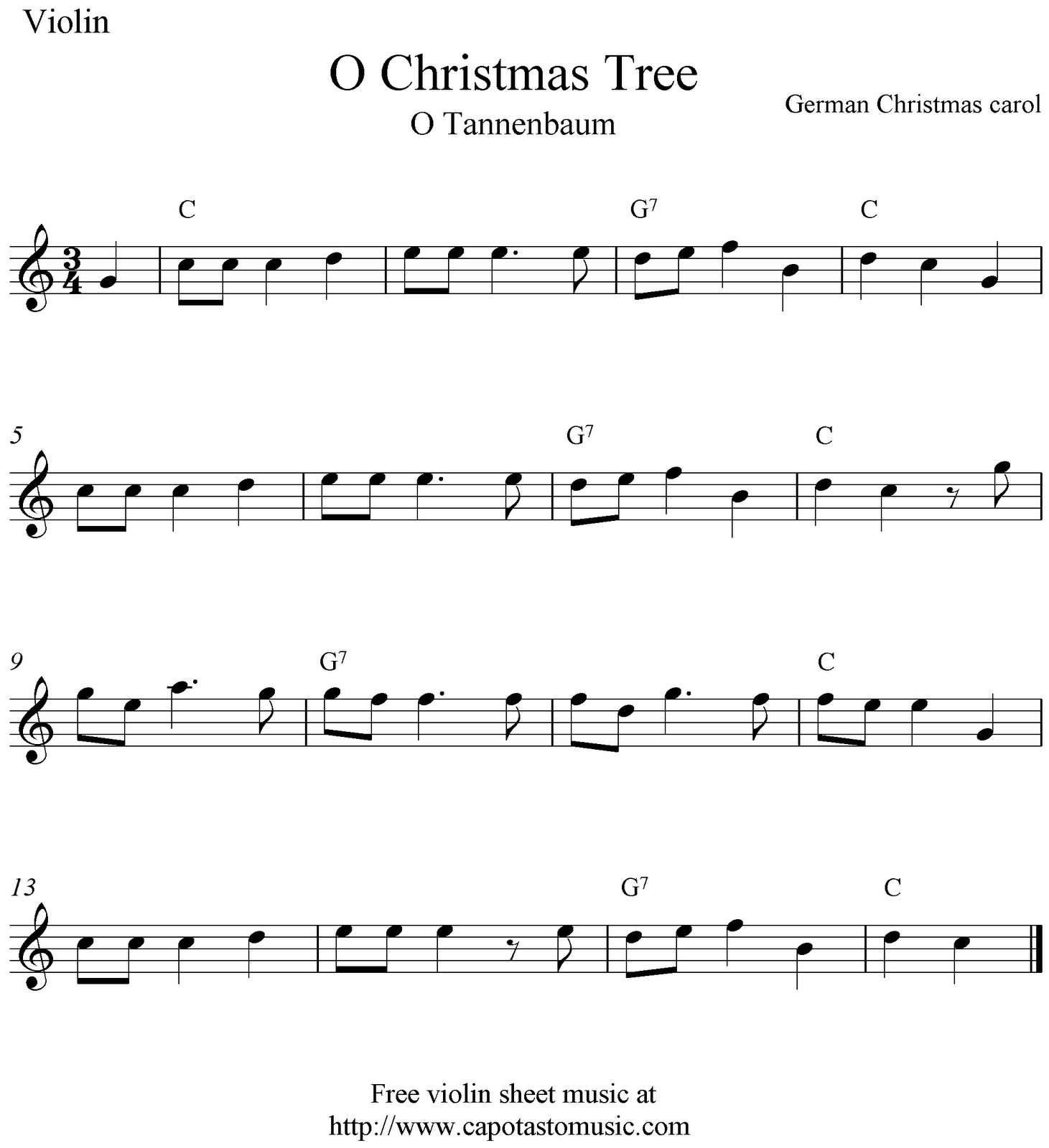 O Christmas Tree O Tannenbaum Free Christmas Violin Sheet Music Notes