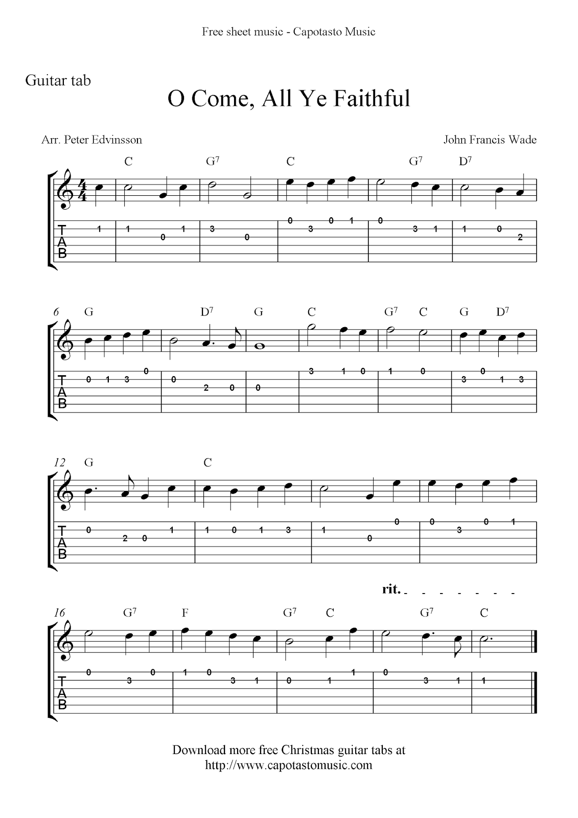 O Come All Ye Faithful Easy Free Christmas Guitar Sheet Music And 