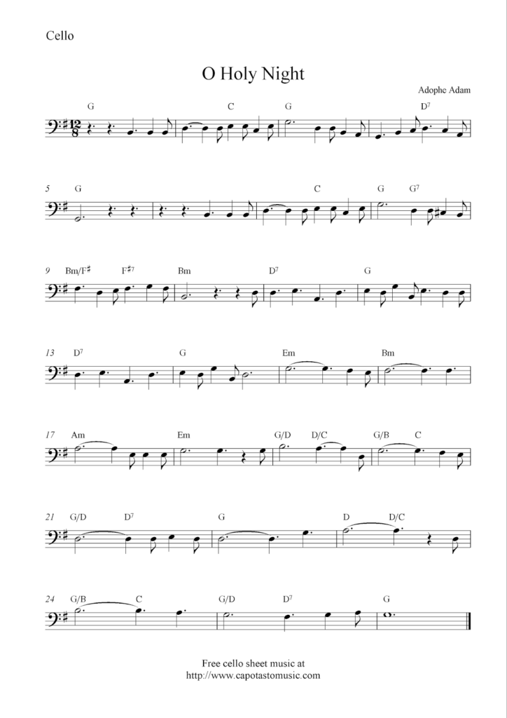 O Holy Night Free Christmas Cello Sheet Music Notes