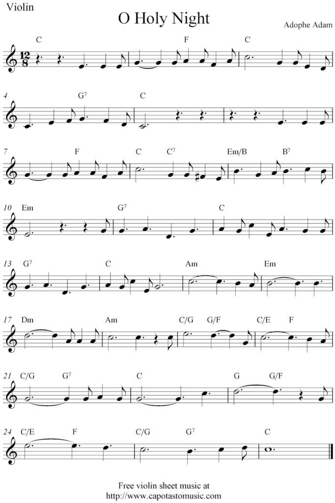 O Holy Night Free Christmas Violin Sheet Music Notes