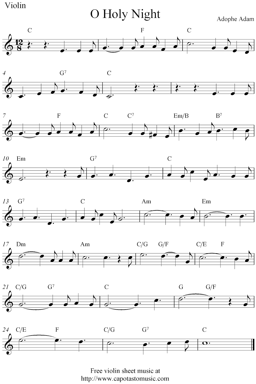 O Holy Night Free Christmas Violin Sheet Music Notes