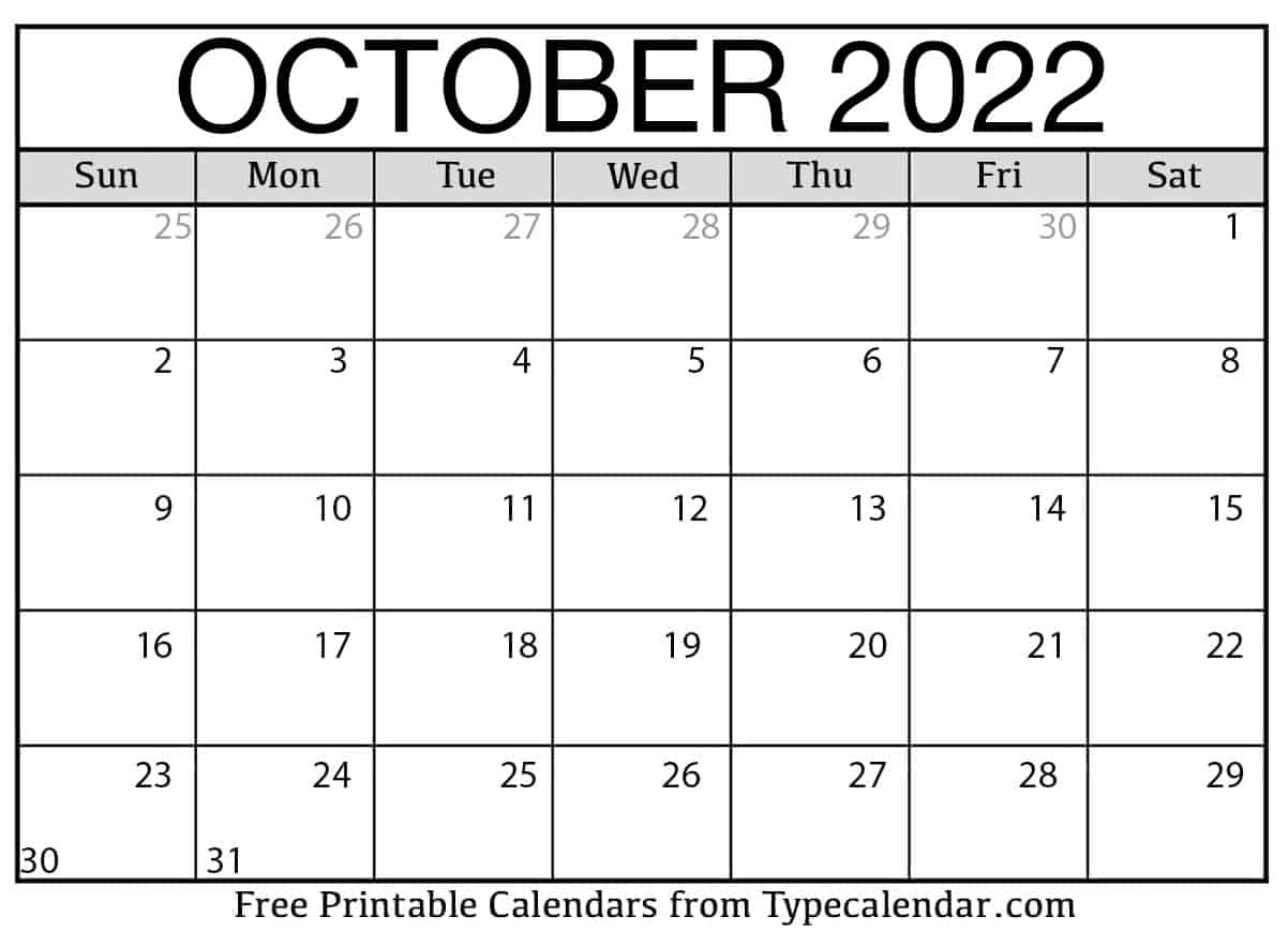 October 2022 Calendar