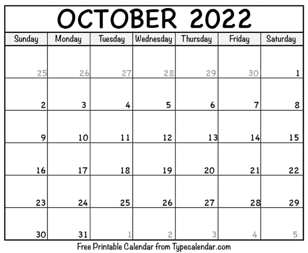 October Calendar 2022 Cmd Markdown 