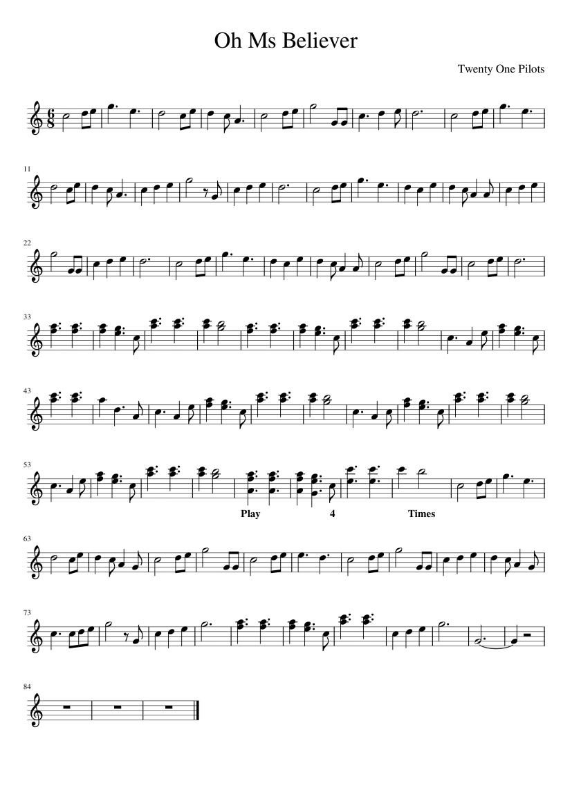 Oh Ms Believer Twenty One Pilots Sheet Music Flute Sheet Music 