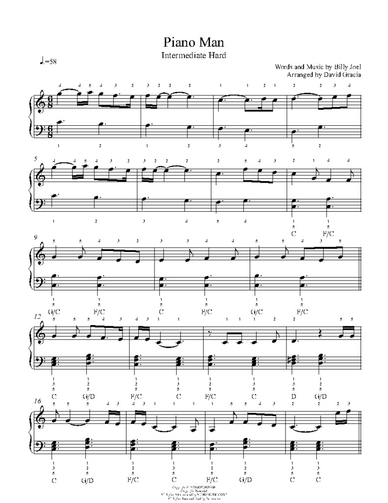 Piano Man By Billy Joel Piano Sheet Music Intermediate Level