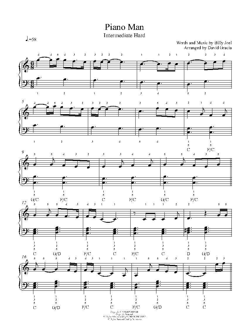 Piano Man By Billy Joel Piano Sheet Music Intermediate Level