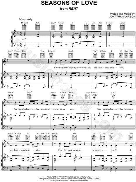 Print And Download Seasons Of Love Sheet Music From Rent Sheet Music 