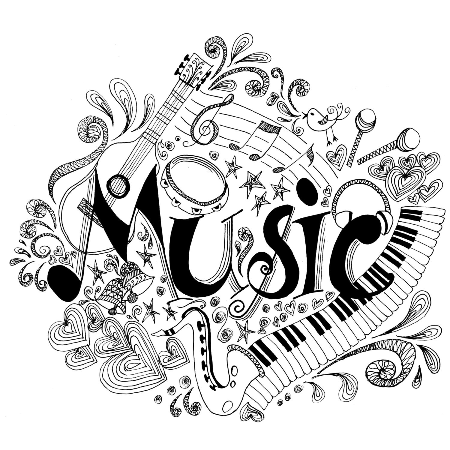 Printable Coloring Page Zentangle Music Coloring Book