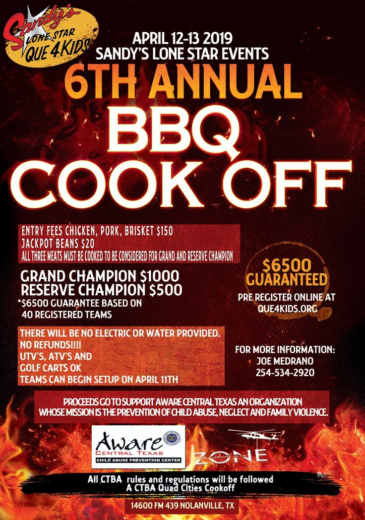 Que4Kids BBQ Cook Off Flyer Cook Off Three Meat Bbq