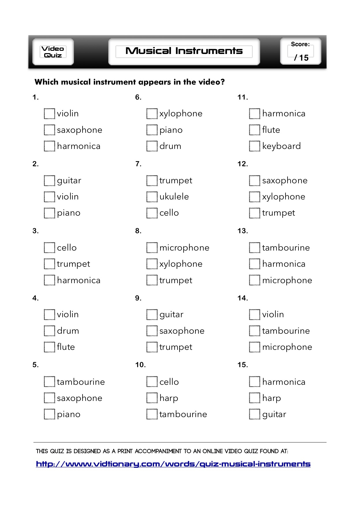 Quiz Musical Instruments Vidtionary A Video Dictionary