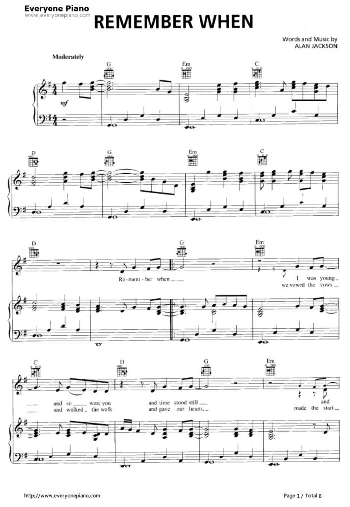 Remember When Alan Jackson Stave Preview 1 Free Piano Sheet Music 