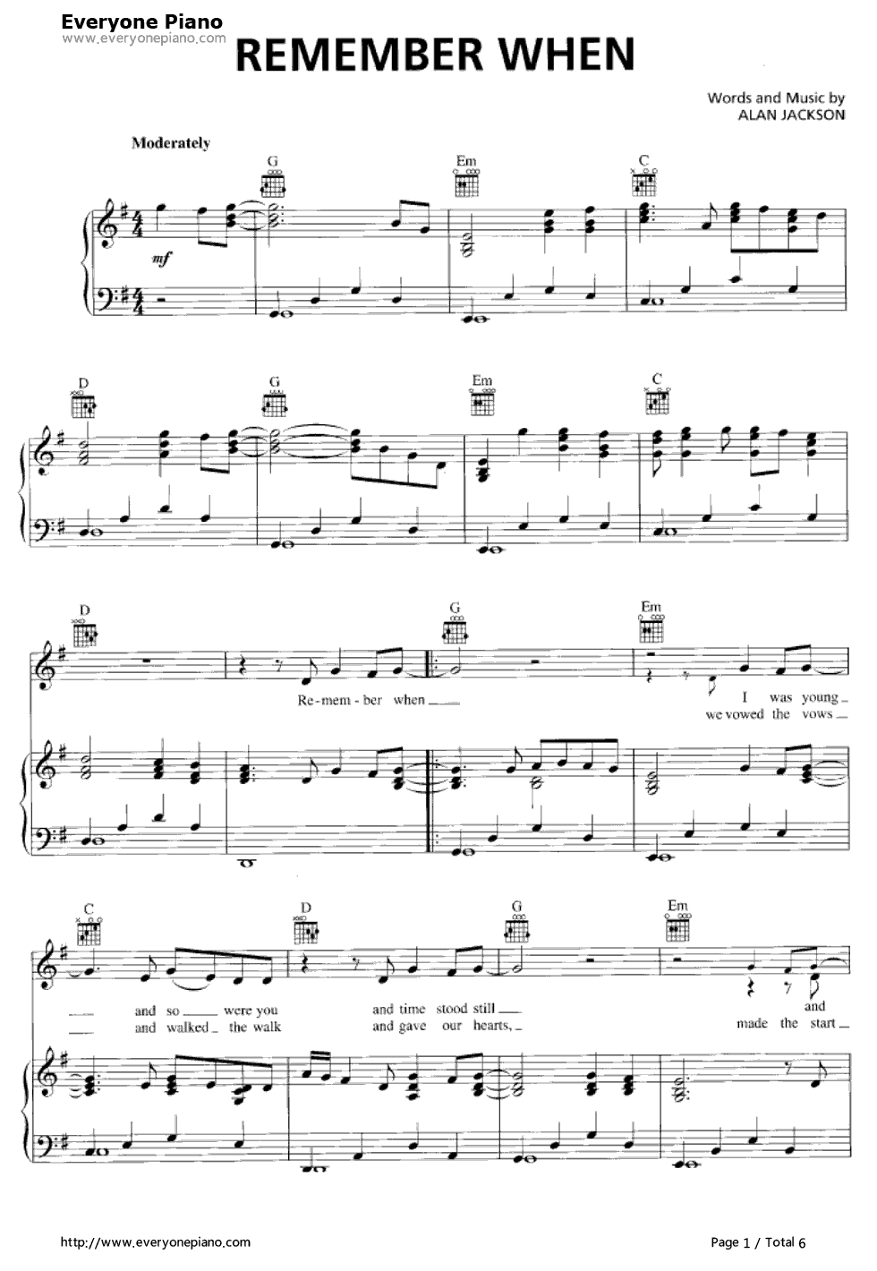 Remember When Alan Jackson Stave Preview 1 Free Piano Sheet Music