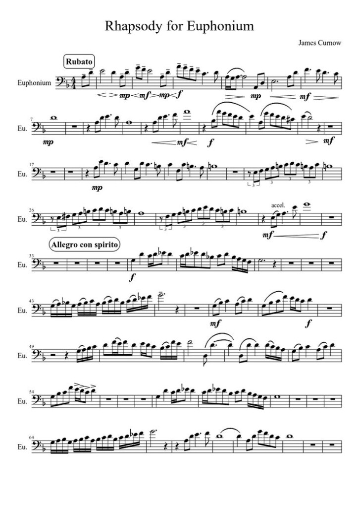 Rhapsody For Euphonium By James Curnow Bass Clef Euphonium Music 