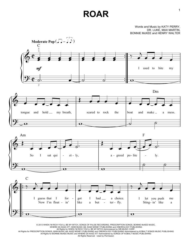 Roar Sheet Music Katy Perry Easy Piano