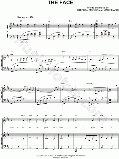 RyanDan The Face Sheet Music In D Major transposable Download 