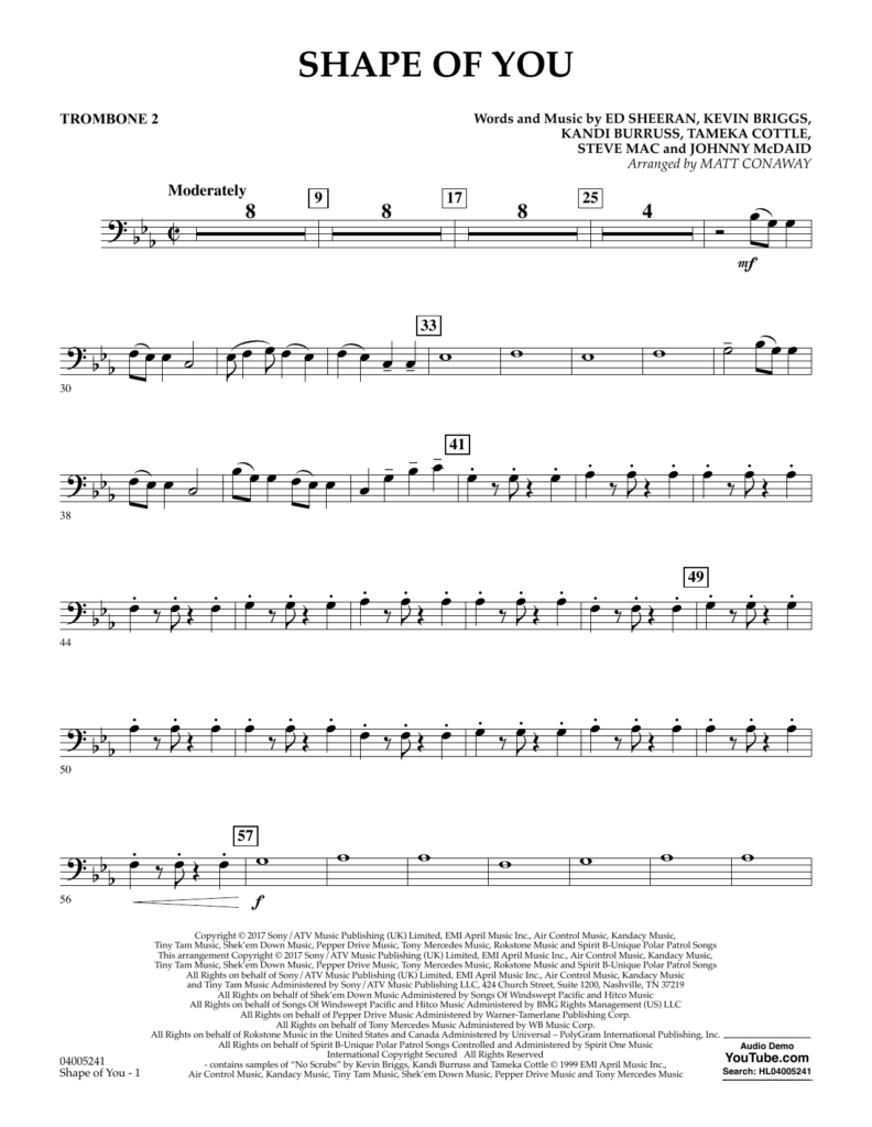 Shape Of You Trombone 2 Concert Band Print Sheet Music Now