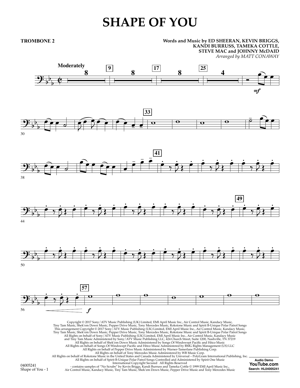 Shape Of You Trombone 2 Concert Band Print Sheet Music Now