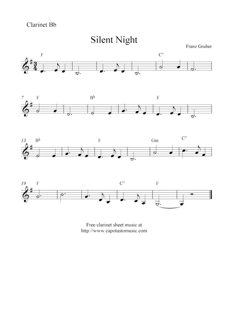 Silent Night Free Christmas Clarinet Sheet Music Notes