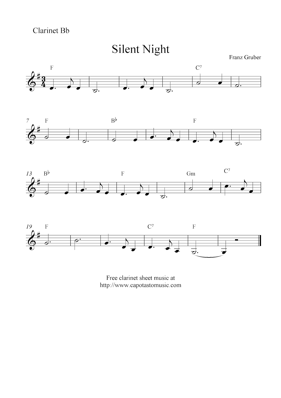 Silent Night Free Christmas Clarinet Sheet Music Notes