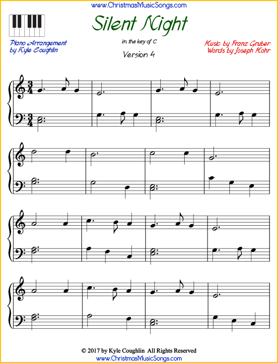 Silent Night Piano Sheet Music Free Printable PDF