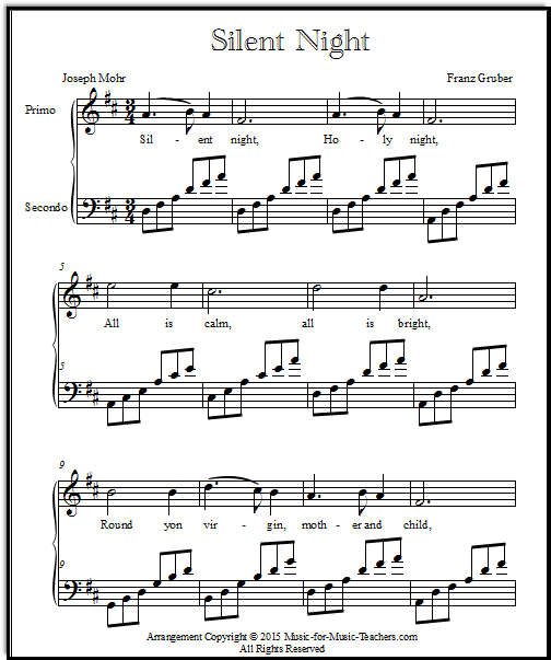 Silent Night Sheet Music Piano Arrangements For Elementary Students