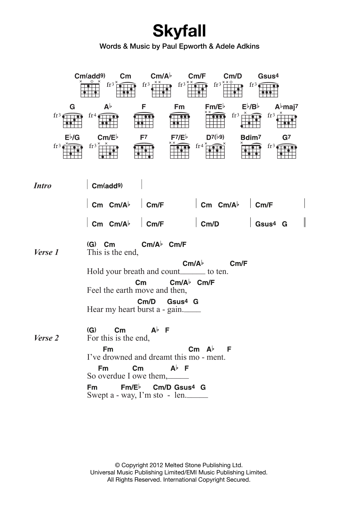 Skyfall from The Motion Picture Skyfall Adele Lyrics Chords