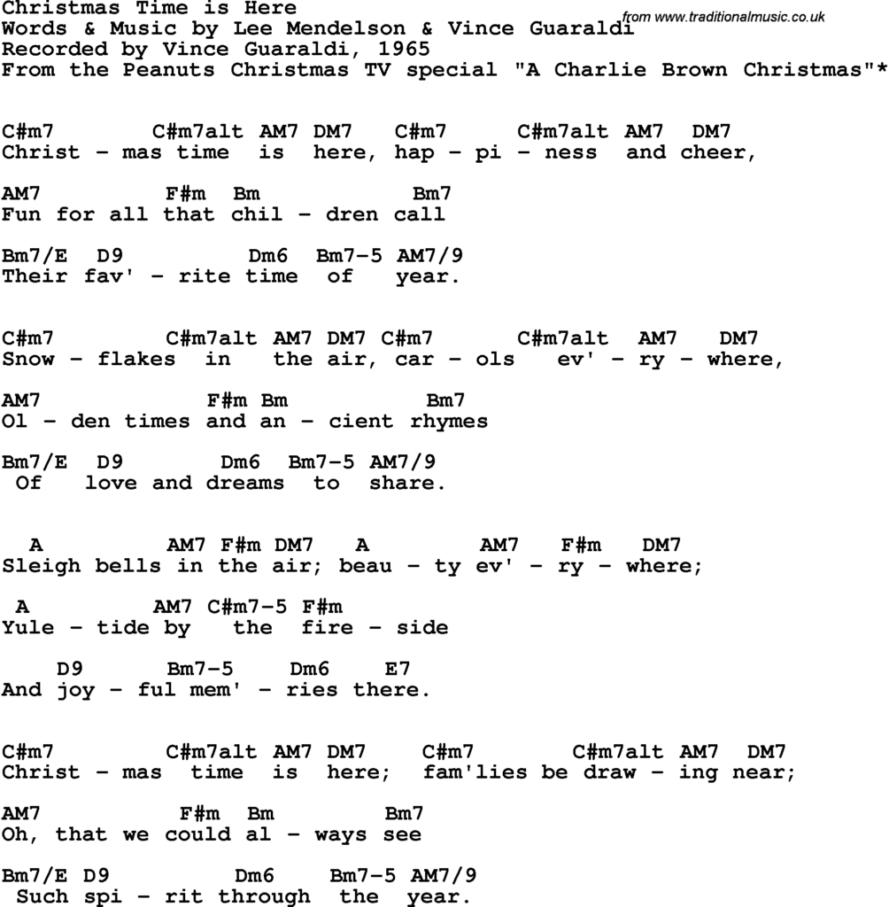 Song Lyrics With Guitar Chords For Christmastime Is Here Vince 