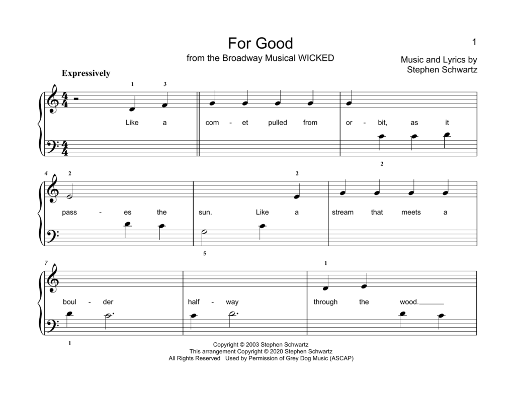 Stephen Schwartz For Good from Wicked arr Christopher Hussey 