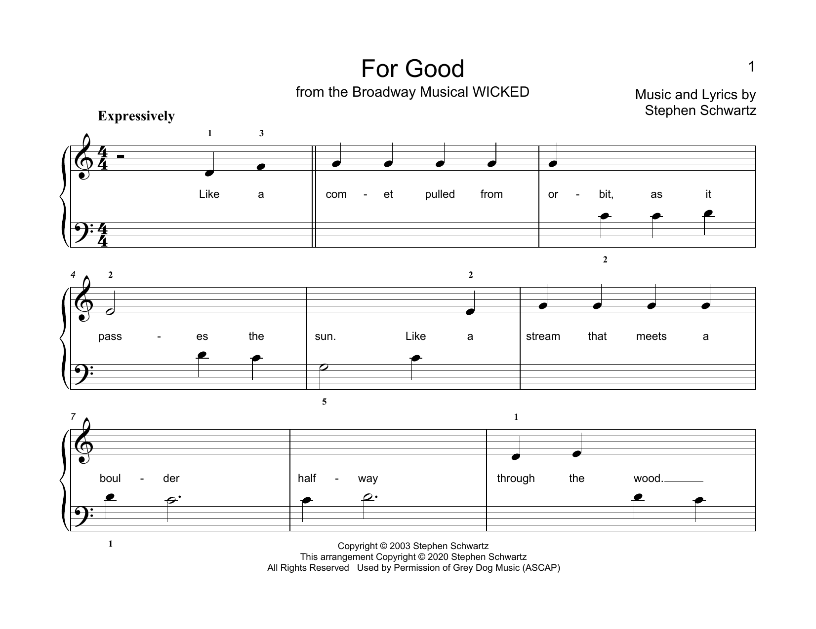 Stephen Schwartz For Good from Wicked arr Christopher Hussey 