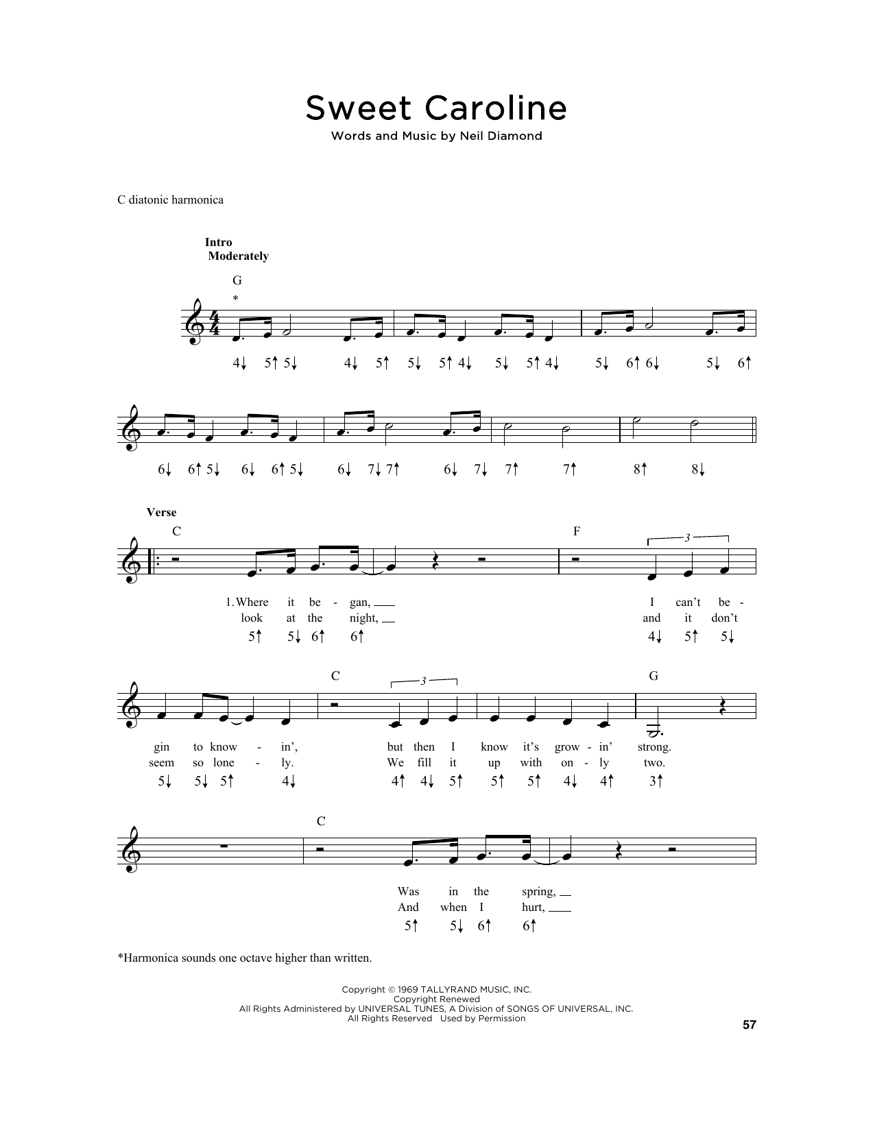 Sweet Caroline Harmonica Print Sheet Music Now