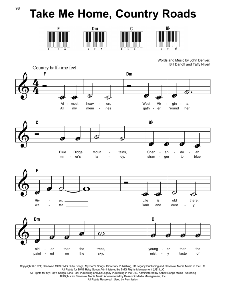 Take Me Home Country Roads Super Easy Piano Print Sheet Music Now