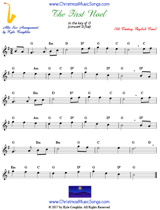 The First Noel For Alto Saxophone Free Sheet Music