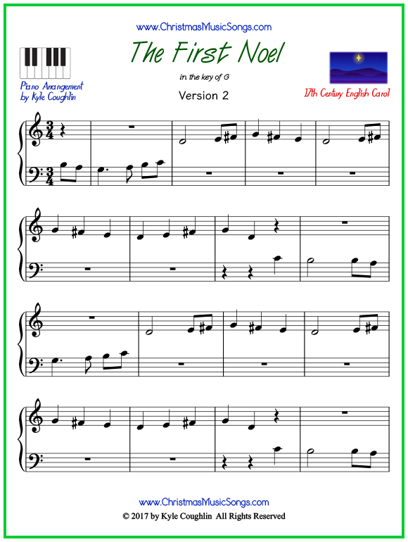 The First Noel Piano Sheet Music Free Printable PDF