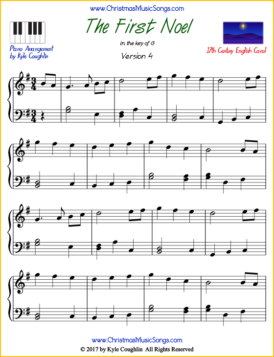 The First Noel Piano Sheet Music Free Printable PDF