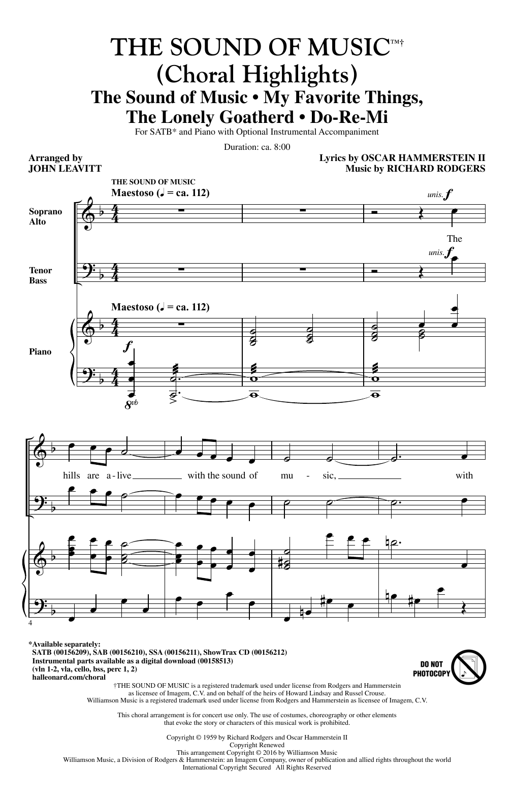 The Sound Of Music Choral Highlights arr John Leavitt Sheet Music 