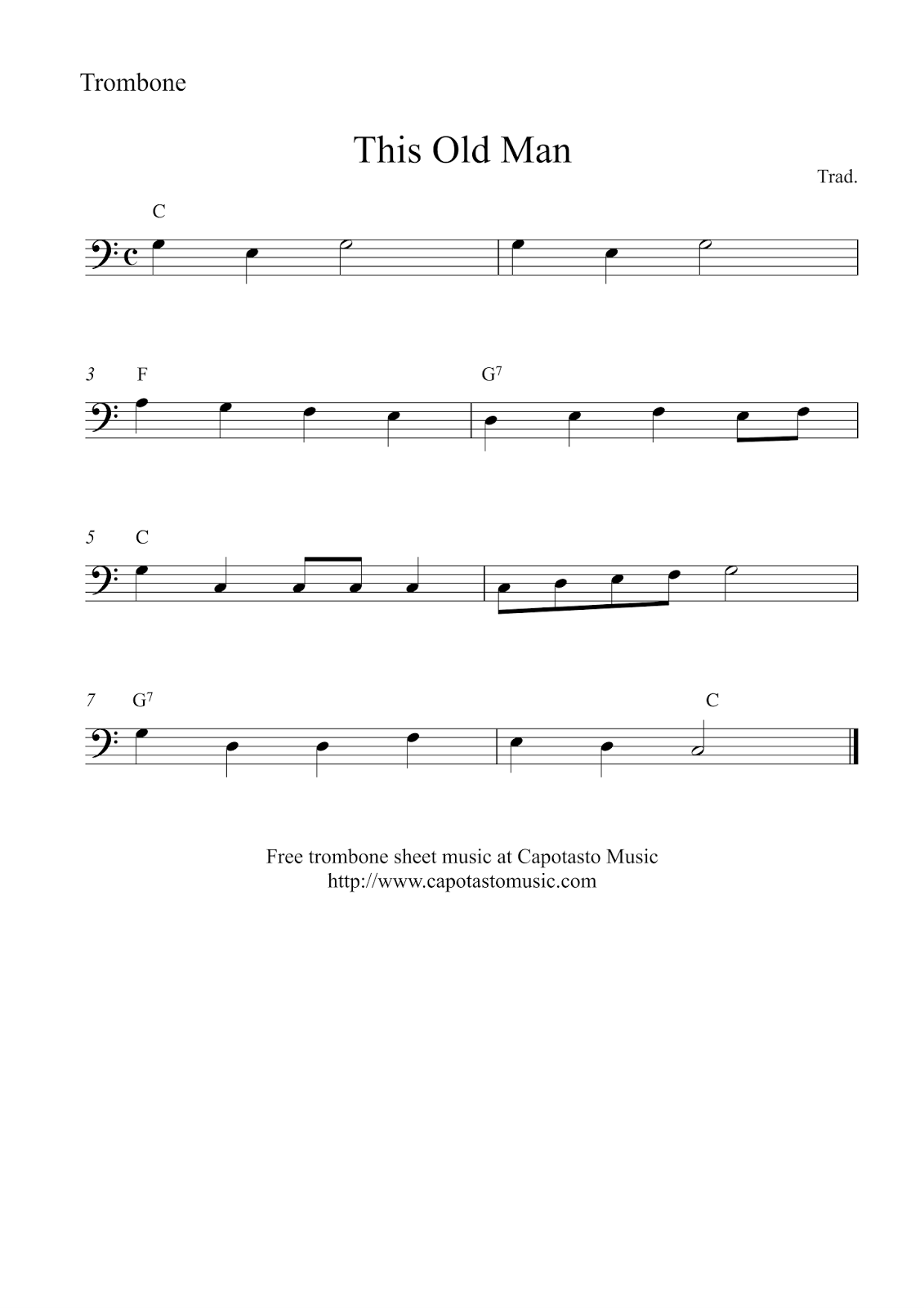 This Old Man Free Easy Trombone Sheet Music