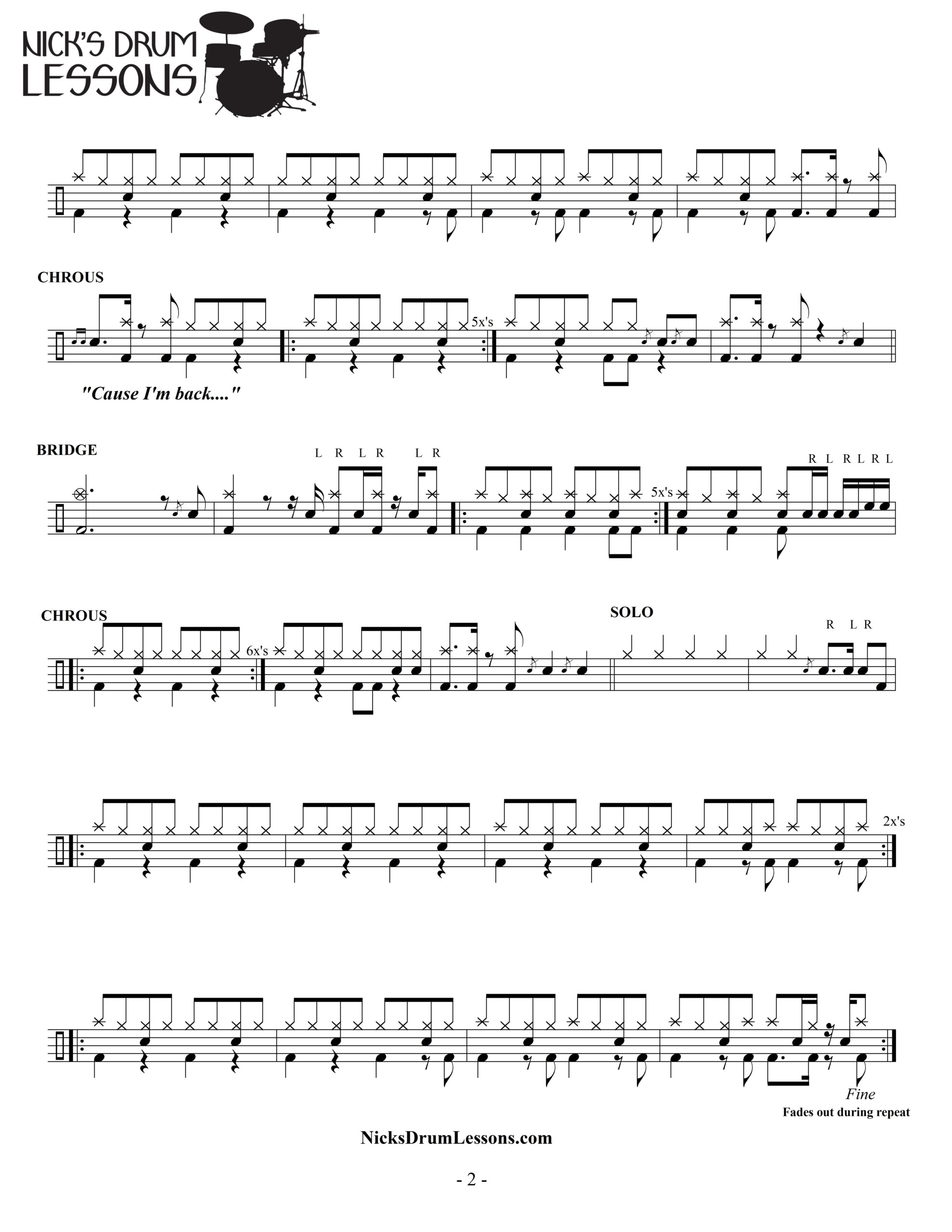 Thunderstruck Acdc Drum Sheet Music Onlinedrummer Free 