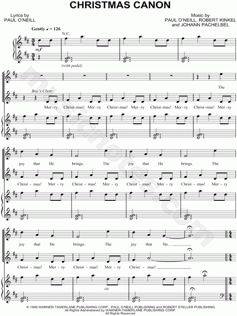 Trans Siberian Orchestra Christmas Canon Sheet Music In D Major 