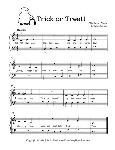 Trick Or Treat Free Printable Halloween Sheet Music For Piano Piano 