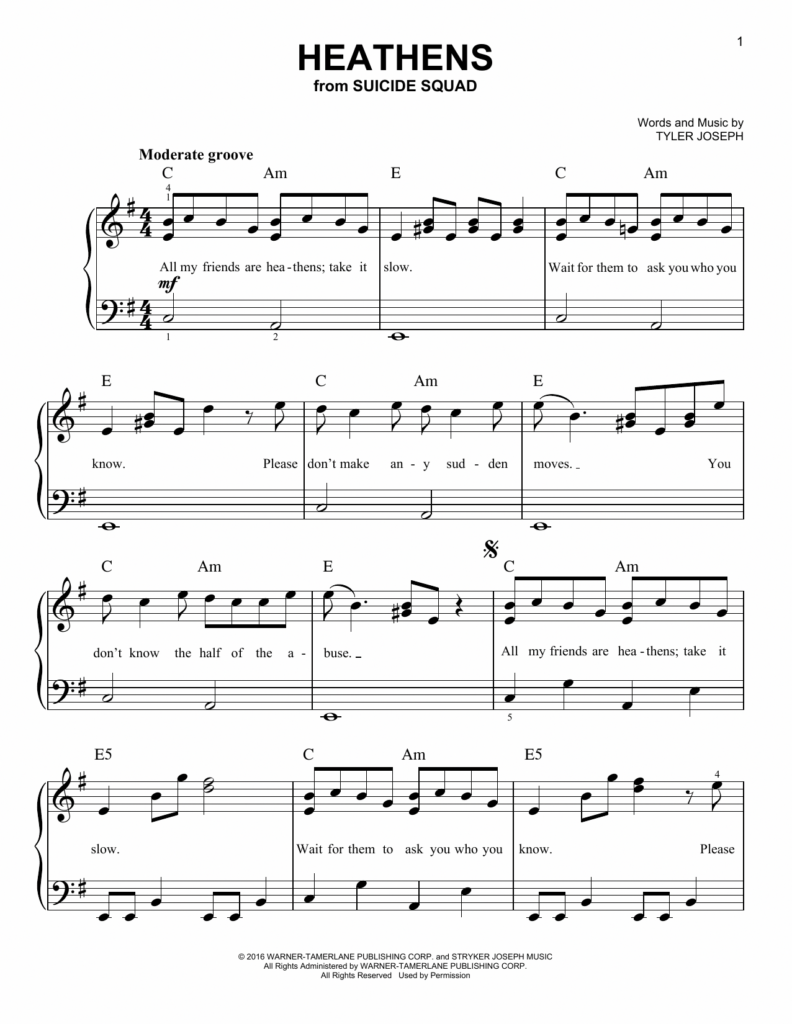 Twenty One Pilots Heathens Sheet Music And Printable PDF Music Notes 