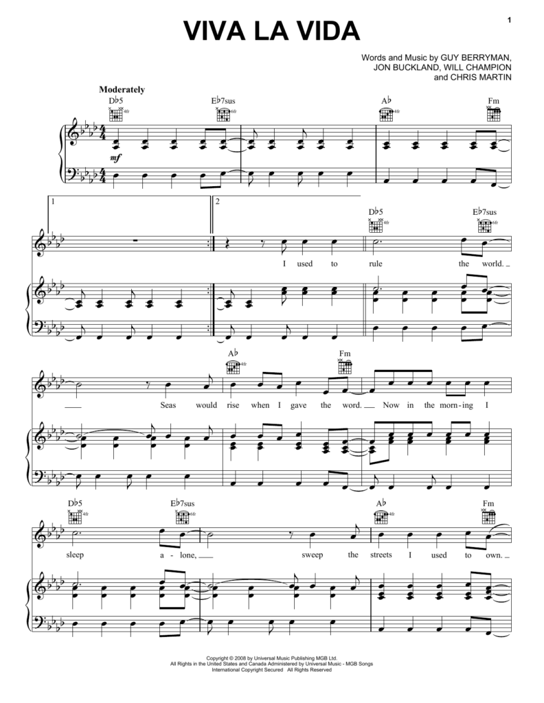 Viva La Vida Sheet Music Direct