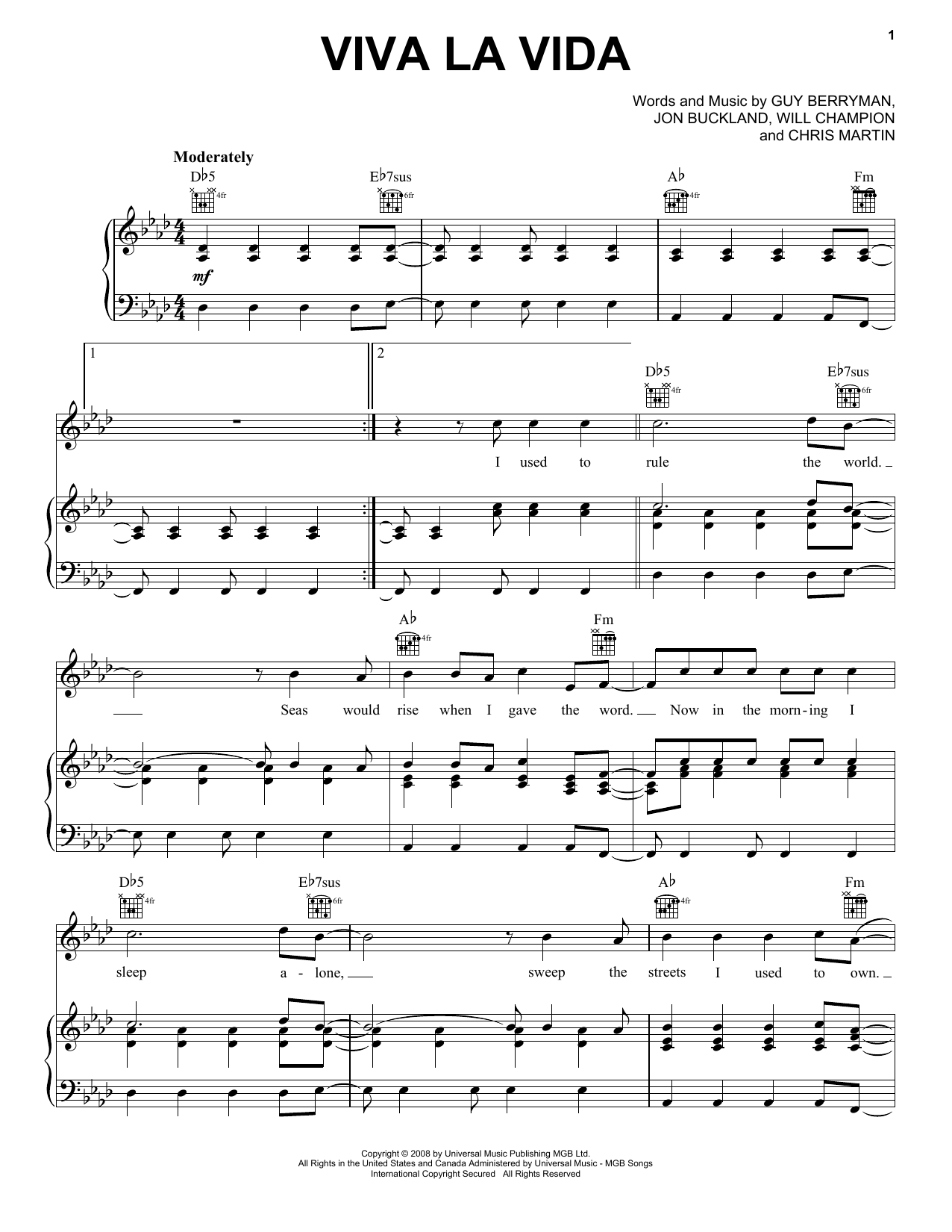 Viva La Vida Sheet Music Direct