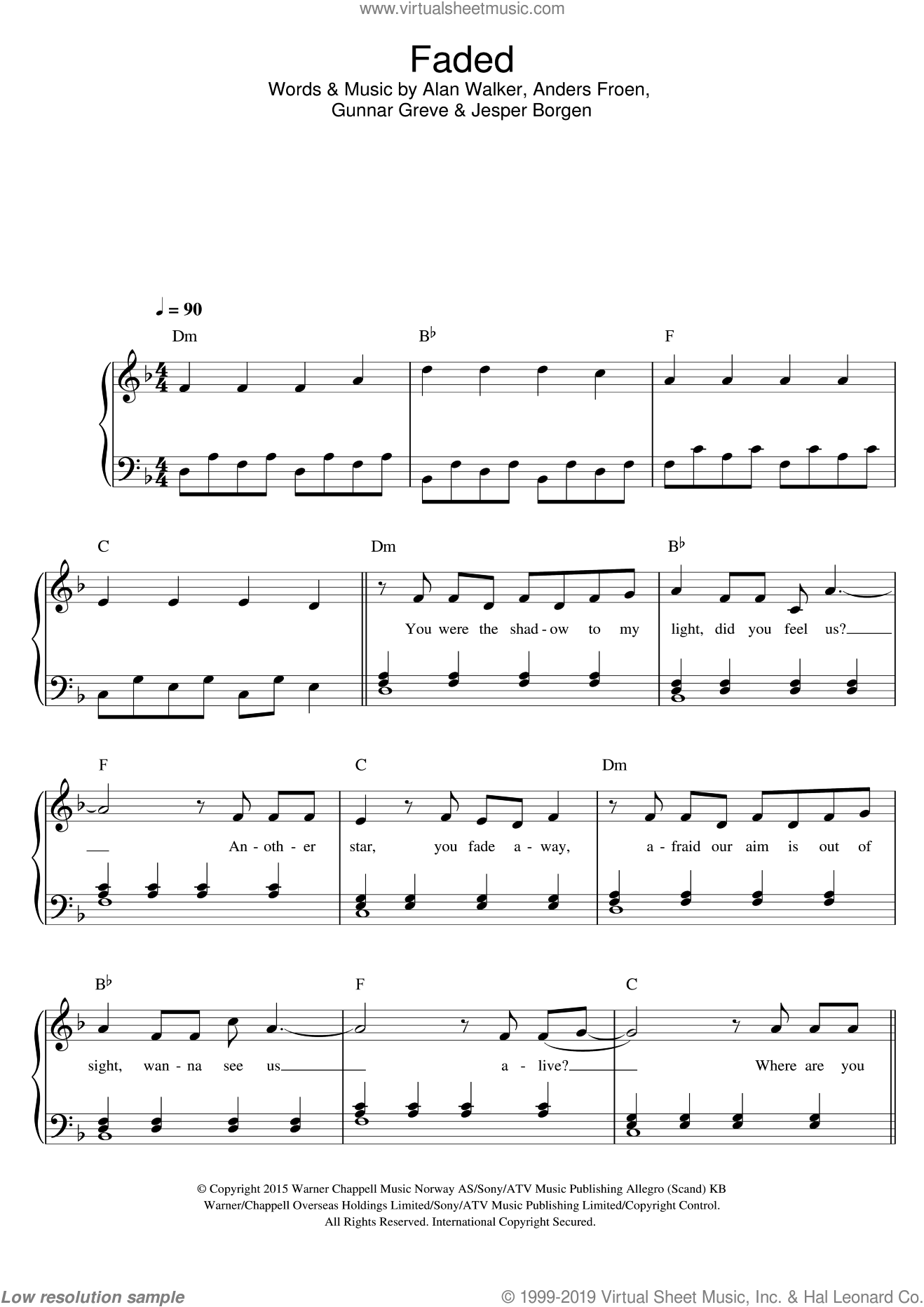 Walker Faded Sheet Music For Piano Solo PDF interactive