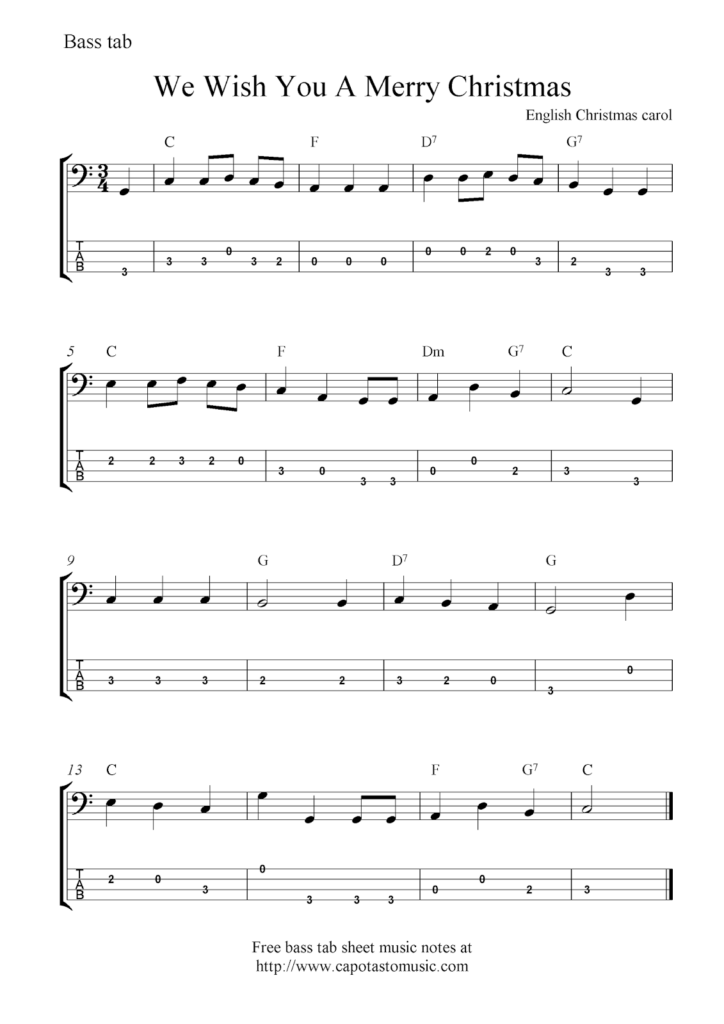 We Wish You A Merry Christmas Free Christmas Bass Tab Sheet Music Notes