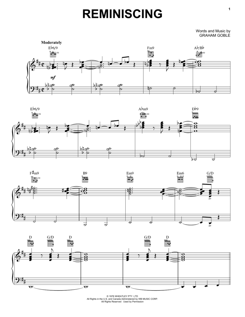 Yamaha MusicSoft Reminiscing Little River Band Printable Sheet Music