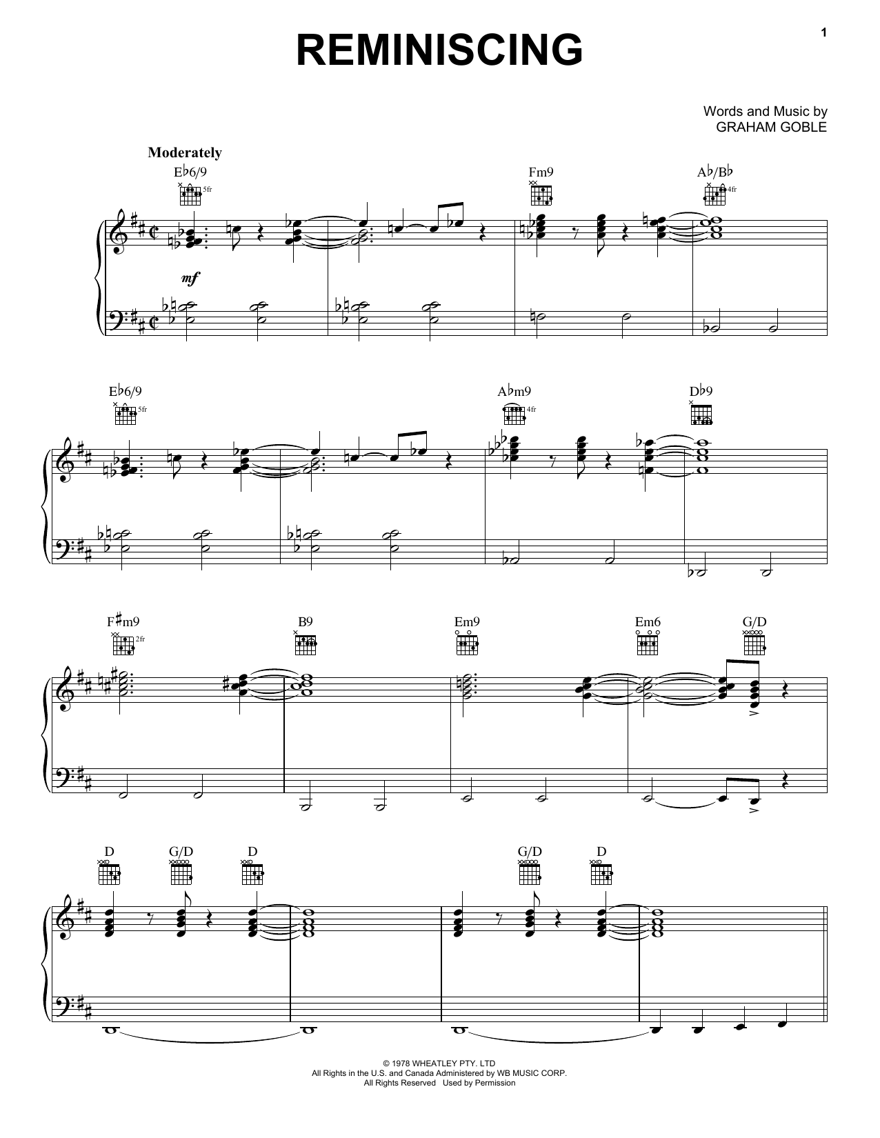 Yamaha MusicSoft Reminiscing Little River Band Printable Sheet Music