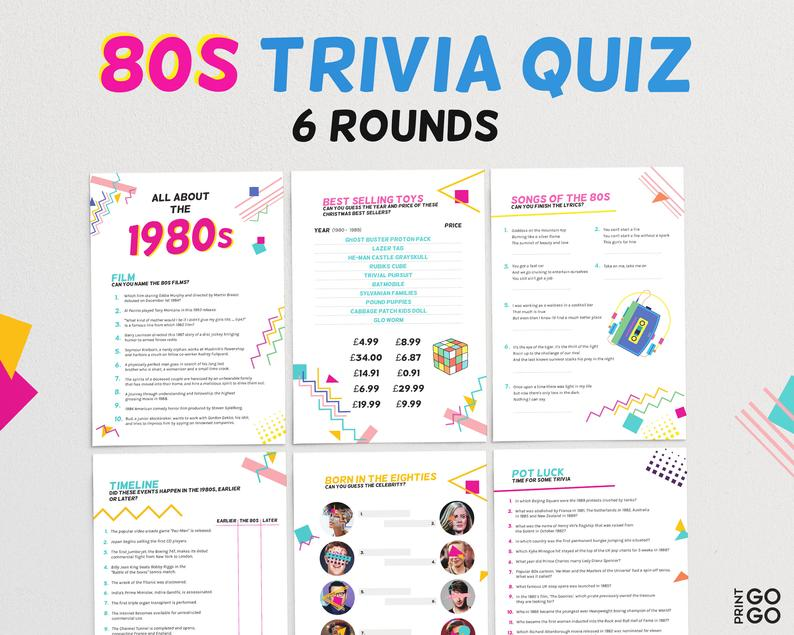 1980s Trivia Quiz Born In The 80s Pub Quiz General Etsy In 2020 