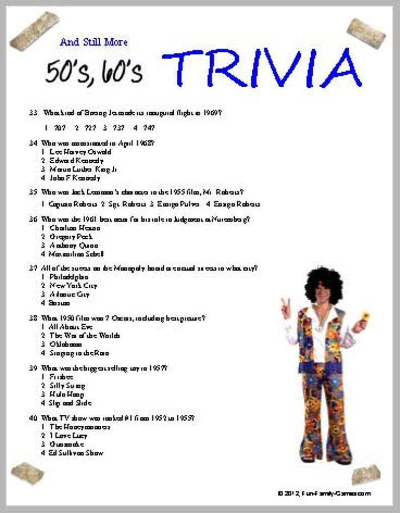 50 s 60 s Trivia Etsy In 2021 Trivia Music Trivia Christmas Trivia