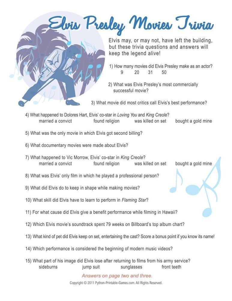 50s Music Trivia Questions And Answers Printable Quiz